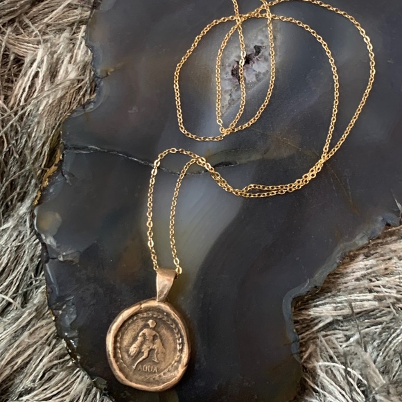 Handmade ancient style wax seal Aquarius ♒️ necklace - Picture 2 of 13